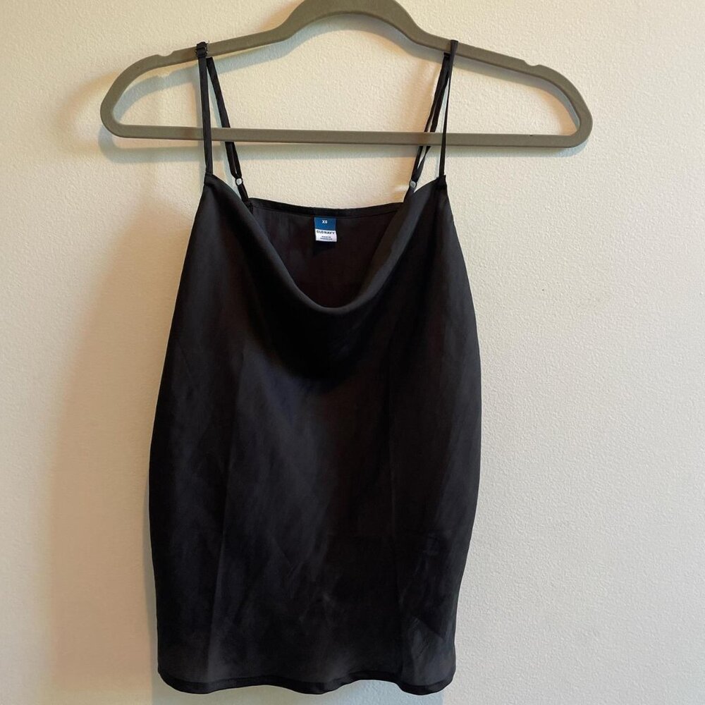 Black Cowl Neck Slinky, Lightweight, Spaghetti Strap Silk Cami Top, Old Navy, Wo
